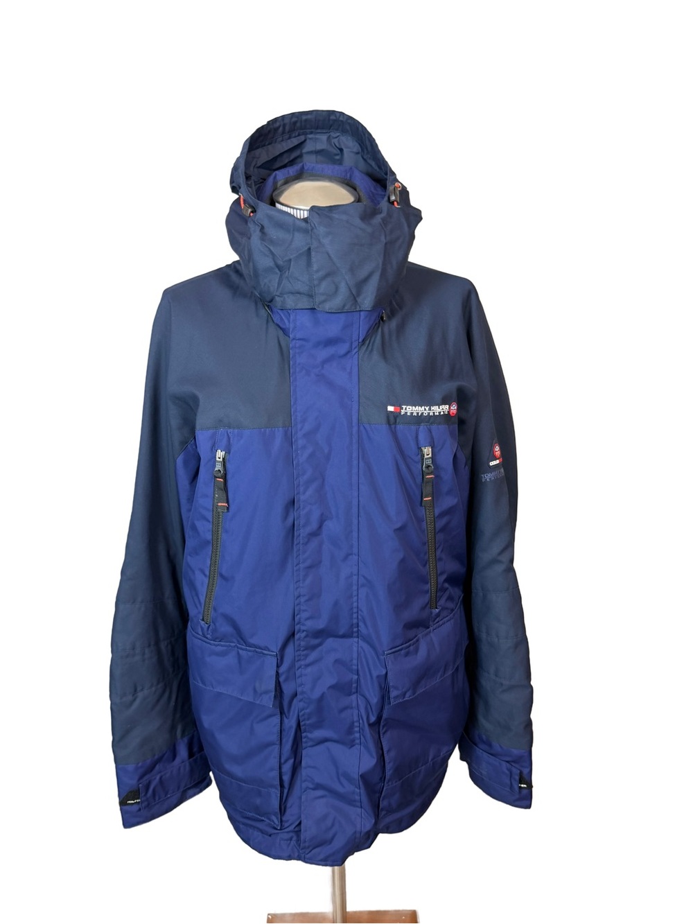 VTG Tommy Hilfiger Performance Cold Stop Hooded Parka Jacket Blue Black L